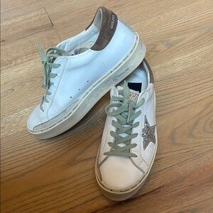 Golden Goose Hi Star White Sneakers with Glitter Star